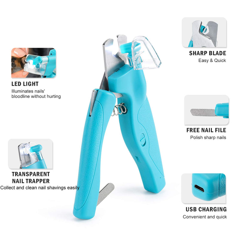 [Australia] - WWVVPET Pet Nail Clipper with LED Light for Dogs Cats,Electric Nails & Claws Trimmer Trimming Grooming, Safe Professional Set with Nail Trapper & Free Nail File,Quick-Sensor Razor Sharp Blades 