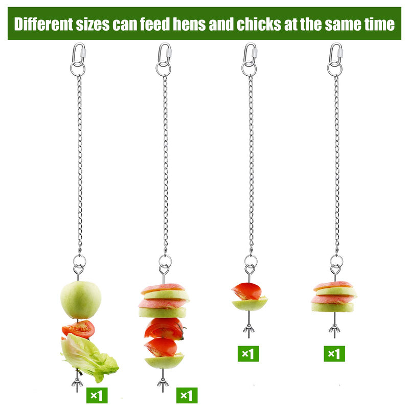 [Australia] - Weewooday 4 Pieces Chicken Veggies Skewer Set, 4.7 and 7.87 Inch Chicken Fruit Vegetable Holder Stainless Steel Hanging Feeder Chain Feeder Tools Toy for Hens Pet Chicken Birds 