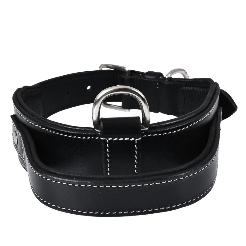 DowgClub | Genuine Leather Heavy Duty Tactical Dog Collar with Handle | Saddle Grade, Full Grain, Heavy Duty | Comfortable, Padded, Strong | Best for Medium, Large & X-Large Breeds M (Fit Neck Size 14.5"-18.5") Black - PawsPlanet Australia
