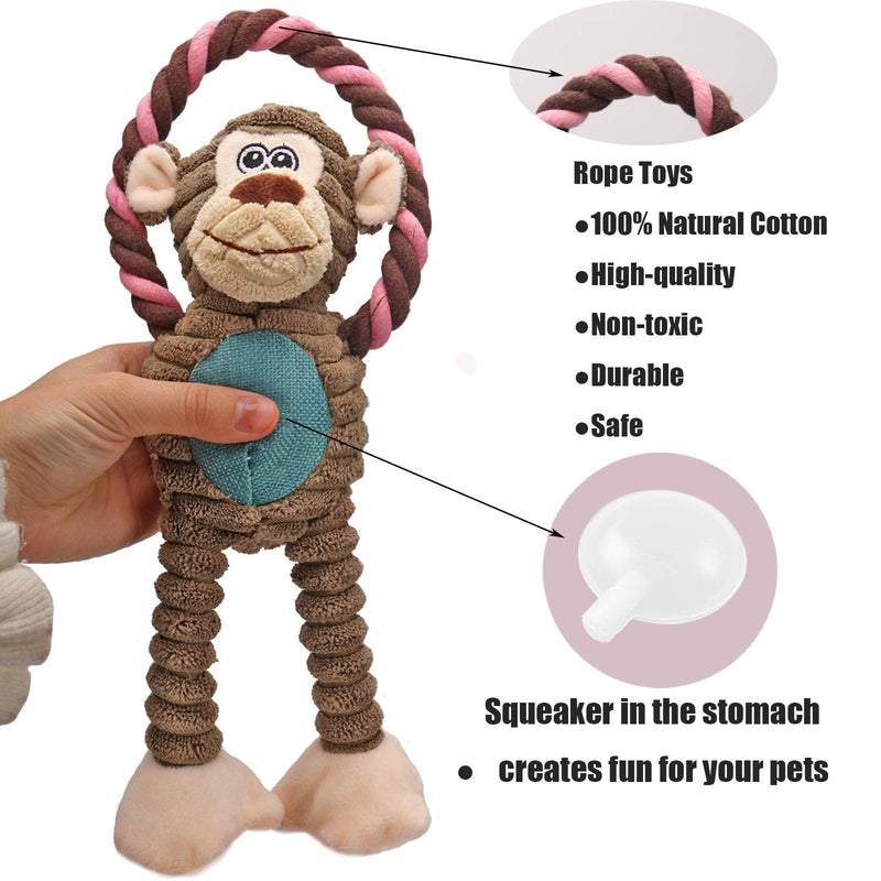 Squeaky Dog Toys 4 Pack,Durable and Plush Dog Chew Toys with Hanging Design and No Stuffing for Small to Large Dog (Monkey,Elephant,Lion,Donkey) - PawsPlanet Australia