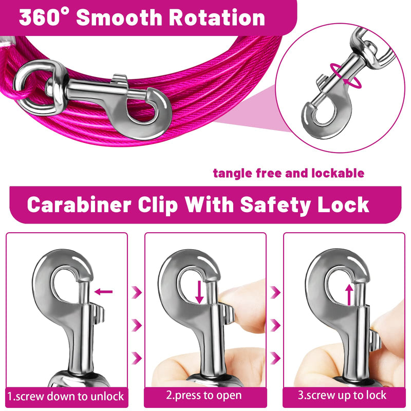 HaiYUAN Dog Tie Out Cable 10/15/20/25/30 FT Dog Runner for Yard Steel Wire Dog Cable with Durable Superior Clips Pink Dog Chains for Outside Dog Lead for Large Dogs Up to 165 lbs 15FT - PawsPlanet Australia