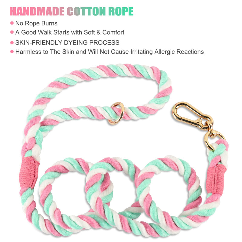 NUGUTIC 4 FT Dog Leash Handmade Braided Rope Comfortable Dog Leashes for Small Medium and Large Dogs, Clasp Update 4 Feet Standard Cherry Blossom Pink - PawsPlanet Australia