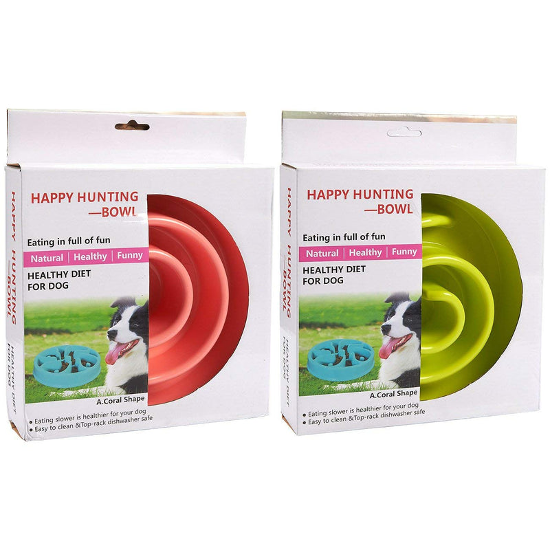 [Australia] - Juvale 2-Pack Interactive Spiral Dog Bowl, Slow Feeder Pet Dish to Stop Bloat, Pink and Green 