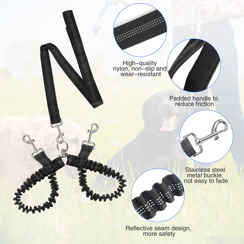 Double leash dog leash for 2 dogs, double leash for dogs, adjustable 360° rotating dog leash for 2 dogs, no tangles, reflective nylon dog leash for walking training, black - PawsPlanet Australia