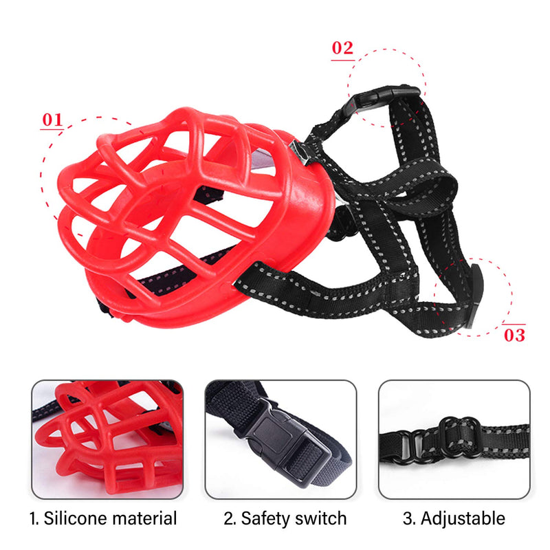 PETCUTE Dog Muzzle basket muzzle For Dog Anti Eating Prevent Barking Biting Allow Drinking Soft Plastic for Small Medium Large Adjustable Straps Breathable M Red - PawsPlanet Australia