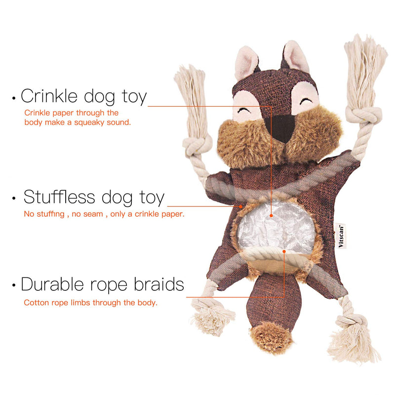 Vitscan Stuffless Dog Toys for Puppy, Crinkle Squeaky Dog Chew Toys Squirrel Plush Dog Toy with Rope Knots for Small Dogs (Squirrel) Brown Squirrel - PawsPlanet Australia