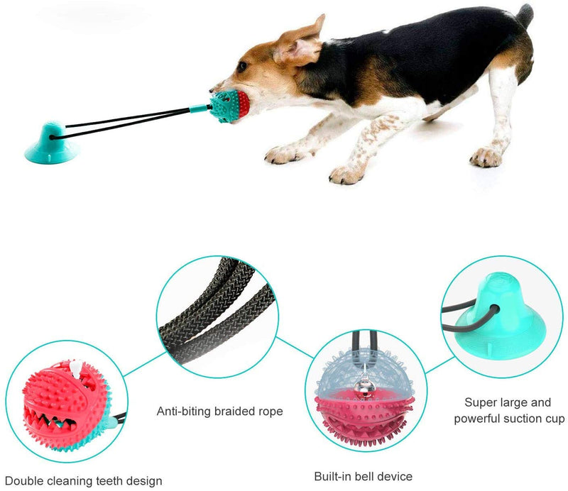 [Australia] - HETIAL Dog Chew Toy for Aggressive Chewers, Dog Puzzle Treat Food Dispensing Ball Toys, Dog Molar Ball, Rope Tug Toy with Bell for Puppies and Large Dogs Blue & Red 