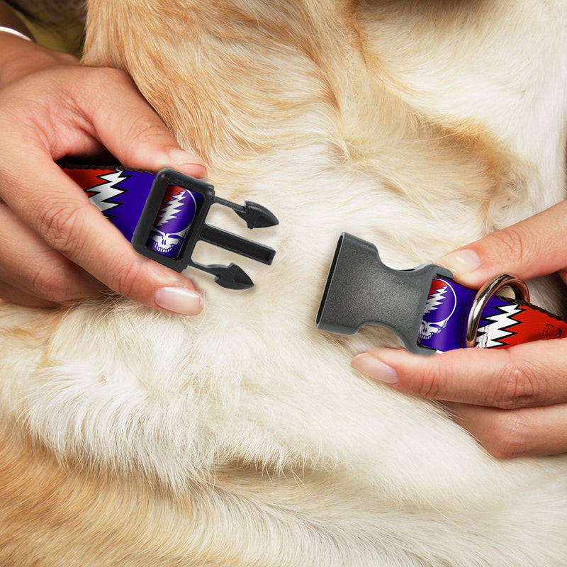 [Australia] - Buckle-Down Dog Collar Plastic Clip Steal Your Face Lightning Bolt Repeat Red White Blue 8 to 12 Inches 0.5 Inch Wide 1/2" Wide - Fits 9-15" Neck - Large 