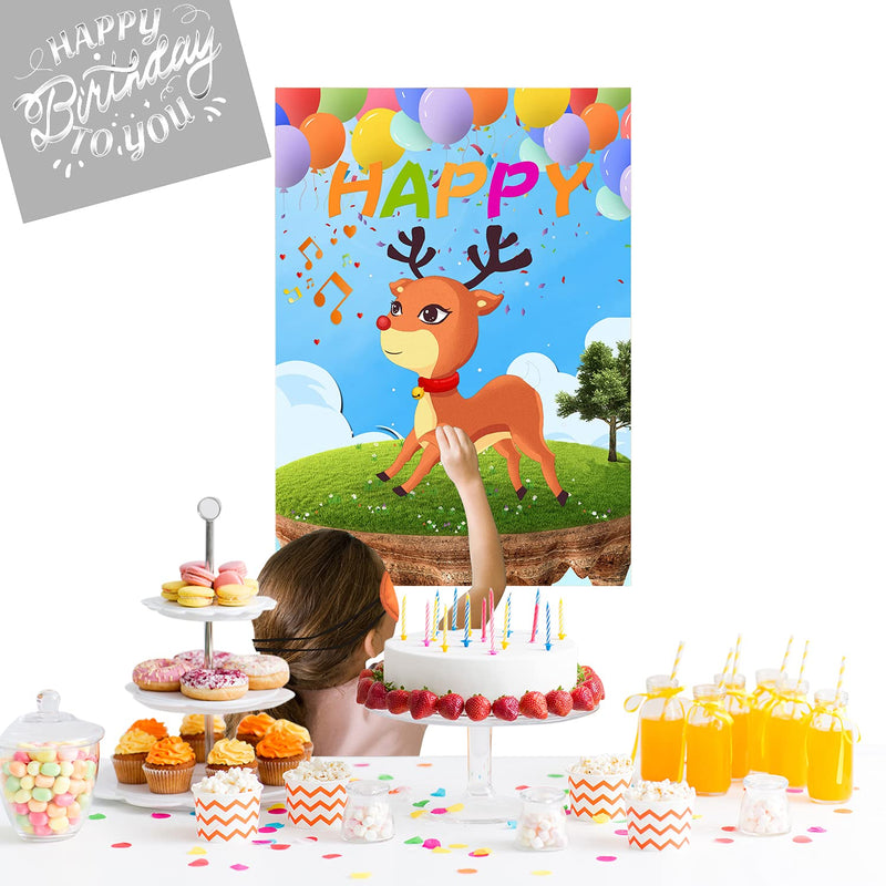 Pin The Tail on The Woodland Deer Party Games for kids, Large Poster with 24Pcs Tails 2Pcs Eye Mask for Carnival Party Supplies, Kids Party Games Birthday Animals Theme Party Christmas Games Deer Party Supplies Woodland Party Decorations. - PawsPlanet Australia