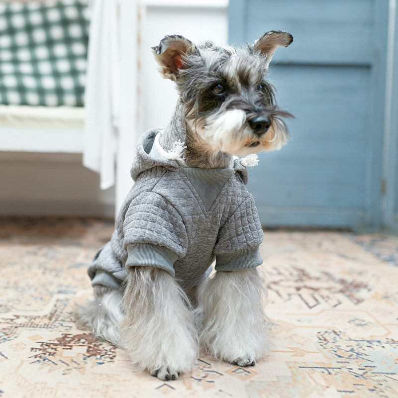 BEAUTYZOO Small Dog Hoodie Sweater with Pockets, Dog Clothes for Small Medium Dogs Boy Girl, Waffle-like Laminated Cotton Pet Coats with Hat and Leash Hole, All Weather Coat for Puppy Doggie Chihuahua Small/Medium(Back Length 14") Grey - PawsPlanet Australia