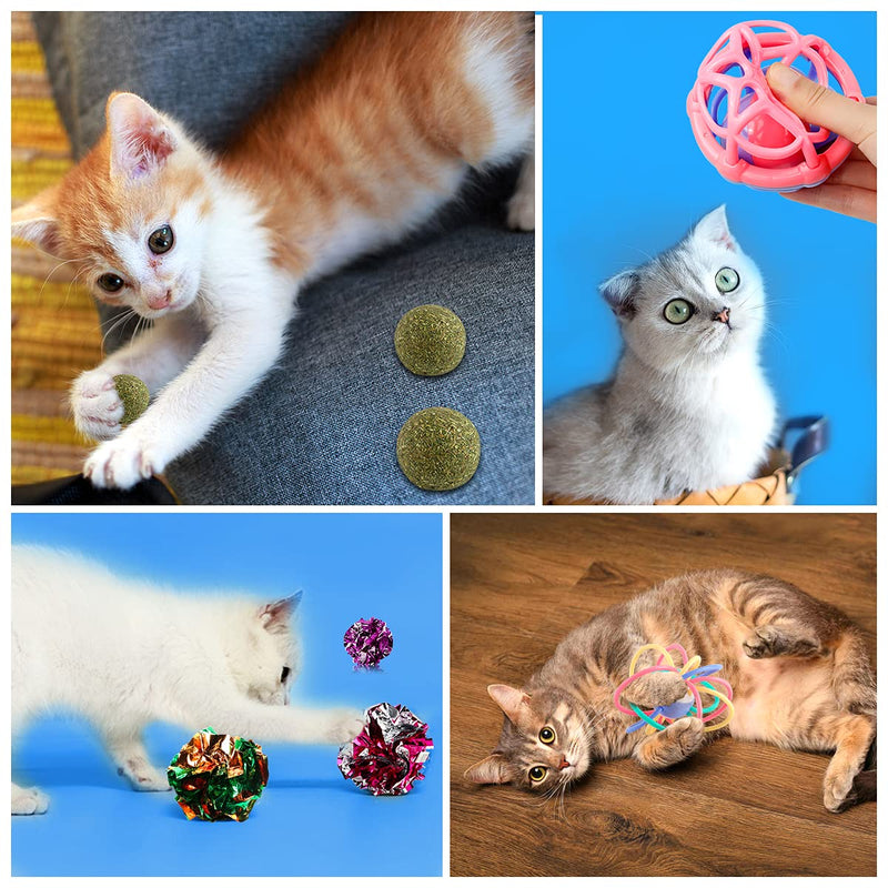 Cat Ball Toy, Crinkle Balls & Catnip Ball Soft Non-Toxic Silicone Material Made Chew Toys Plastic Noisy Cat Toy Balls with Bell Kitten Chase Toy, Funny Combination Gift for Indoor Cat Toys - PawsPlanet Australia