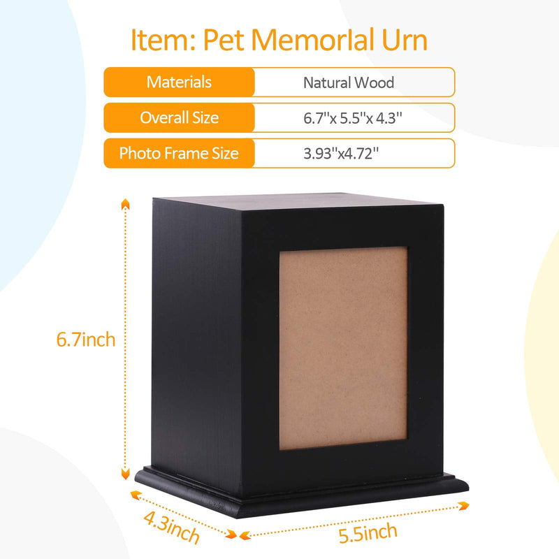 BRKURLEG Pet Wood Memorial Urn for Ashes,Photo Frame Keepsake Box for Cats Dogs,Funerary Caskets Supplies Burly Wood Cremation Urns with Acrylic Glass Photo Protector for Pet Lovers Black - PawsPlanet Australia