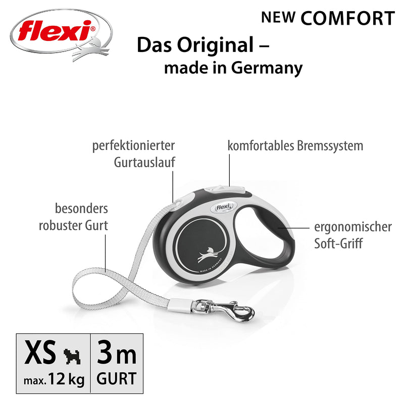 flexi retractable leash New Comfort - black - XS - 3 m, 4000498043448, blue, small - PawsPlanet Australia