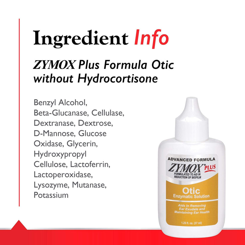 Zymox Advanced Formula Otic Plus Enzymatic Ear Solution for Dogs and Cats Without Hydrocortisone, 1.25oz - PawsPlanet Australia