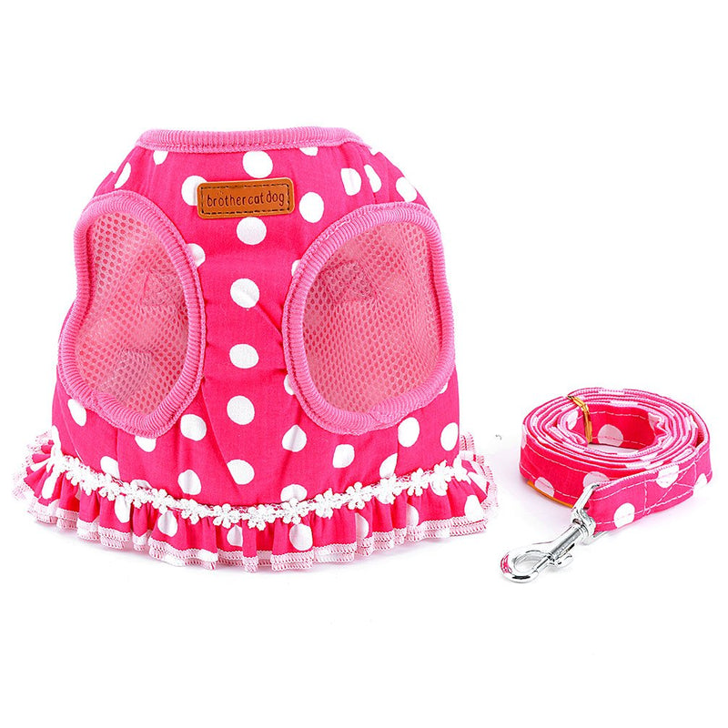 [Australia] - SMALLLEE_LUCKY_STORE No Pull Polka Dot Small Dog Cat Harness with Crown, Soft Mesh Padded Vest Harness and Leash Set for Girls M (chest 13.4") Pink 