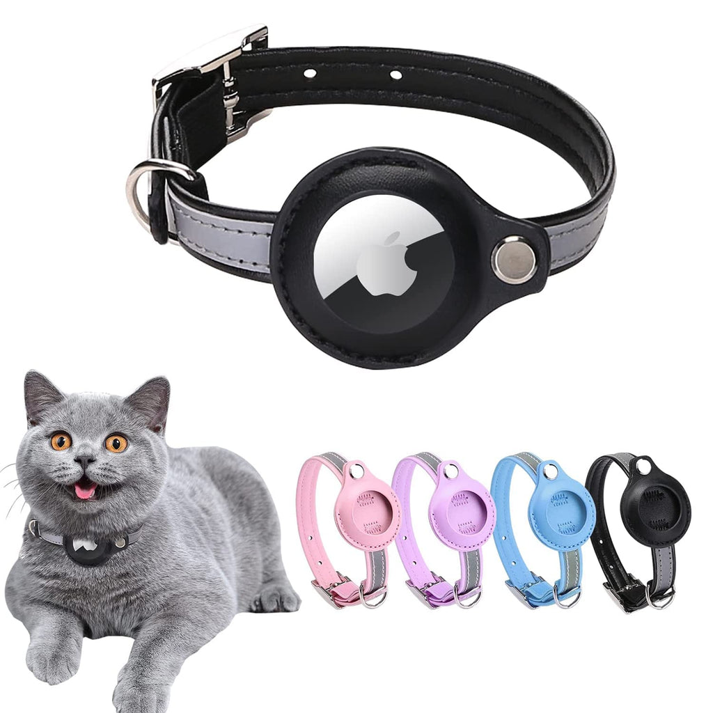 Airtag cat collar, leather airtag collar cat, reflective adjustable GPS cat collar, airtag case for tracking cat, anti-lost, airtag cat for large/medium/small cat (XS, black - PawsPlanet Australia