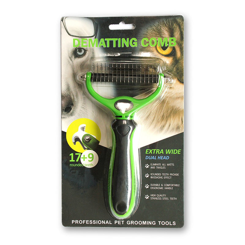 PETCUTE Pet Grooming Tool Double Side Fur Knot Cutter Rake Shedding Brush Comb Dog Cat Long Hair Metal Blade Tangles Removing Green - PawsPlanet Australia