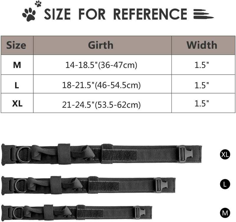 Xqpetlihai Tactical Dog Collar Nylon Adjustable K9 Collar Military Dog Collar Heavy Duty Metal Buckle with Handle for Dog Training (Black M) Medium Black - PawsPlanet Australia