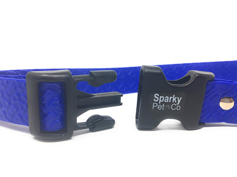 [Australia] - Sparky PetCo 1" 2 Hole 1.25" Biothane Universal Bone Embossed Dog Strap Blue 
