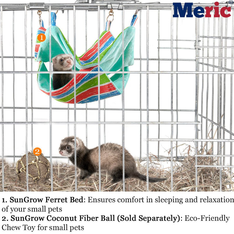 Meric Ferret Hammock, 14x14 Inches, Cotton Sleeping Nest for Small Animals, Pet Cage Swinging Bed and Nap Sack, Warm Cashmere Inner Lining for Winter, Durable Canvas Mat, with Rings and Spring Hooks - PawsPlanet Australia