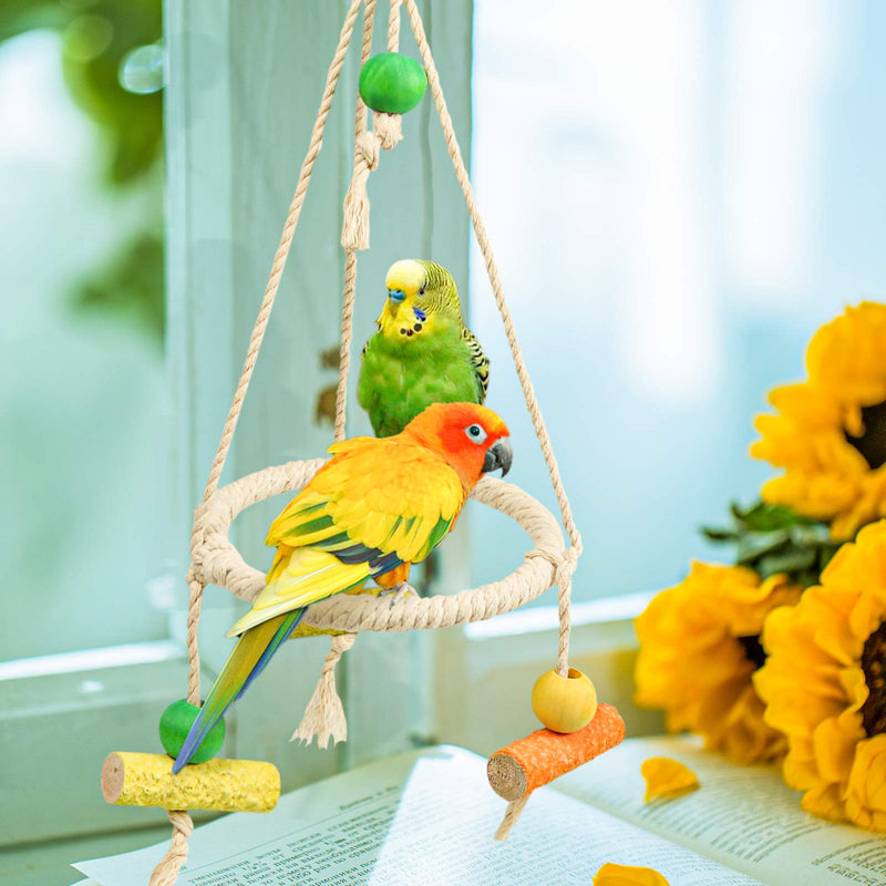 Bird Perch Stand Parrot Rope Swing Hanging Toy,Circle Ring Parakeet Perch Swing Toys&Bird Platform Parrot Stand Playground for Budgie Conure Finches Lovebird Cockatiel Cockatoo Exercise Toys H01 - PawsPlanet Australia