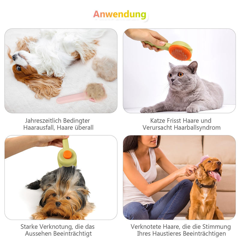 Cat brush, dog brush, pack of 2 pet brushes, self-cleaning dog cat brush with one button, brush for pet grooming for removing undercoat, loose fur and dirt with handle - PawsPlanet Australia