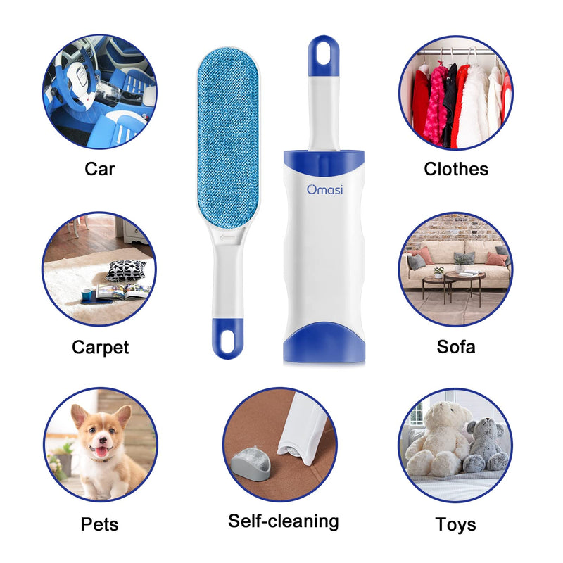 Omasi lint brush animal hair, pet brushes, pet fur and lint removal, lint remover with self-cleaning double-sided base brush, perfect for furniture, carpet dark blue - PawsPlanet Australia