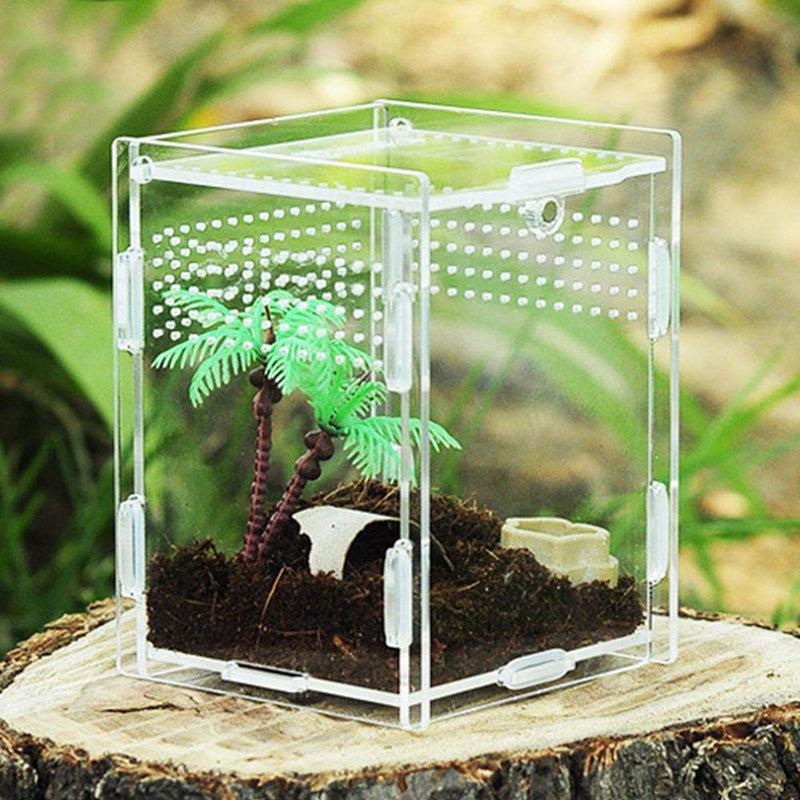 Luckycyc Reptile Breeding Box, Climbing Pet Breeding Box Transparent Reptile Breeding Box Acrylic Feeding Box 360 Degree High Transparent Magnetic Pet Climbing Terrarium 7*8*10CM - PawsPlanet Australia