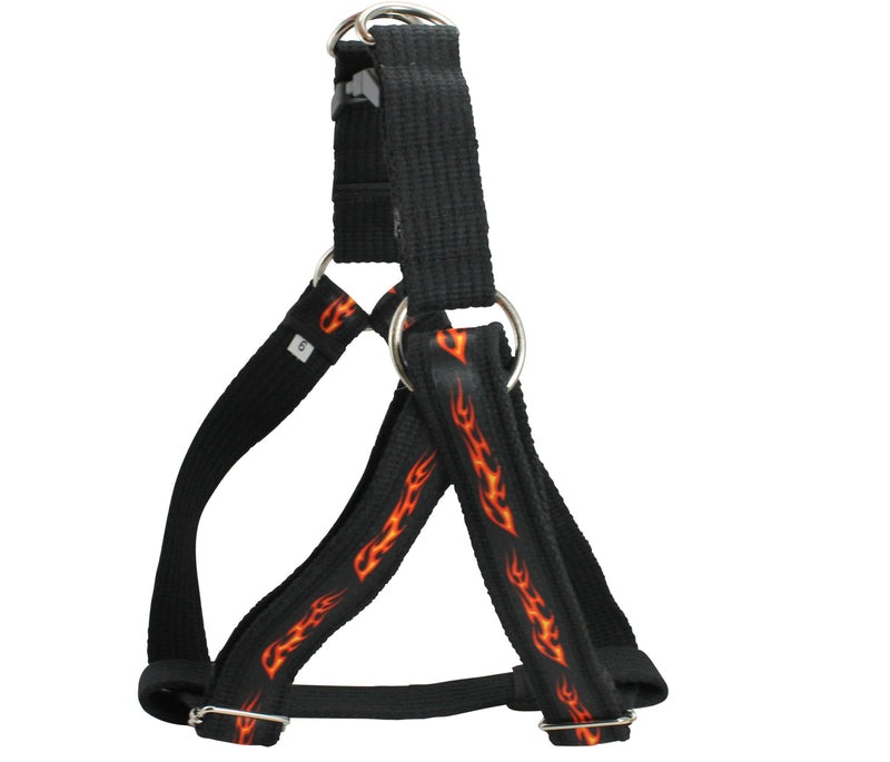 [Australia] - Cotton Web Adjustable Dog Step-in Harness 4 Sizes Flames Pattern Medium: 12.5"-21" Chest 