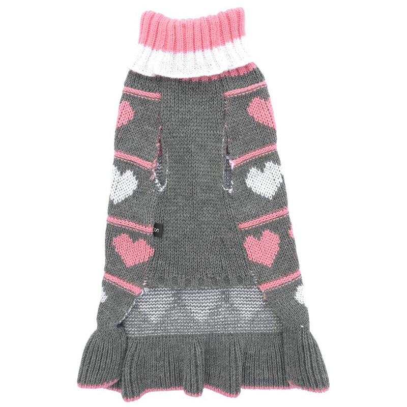 Jecikelon Pet Dog Long Sweaters Dress Knitwear Turtleneck Pullover Warm Winter Puppy Sweater Long Dresses Medium Grey Heart - PawsPlanet Australia