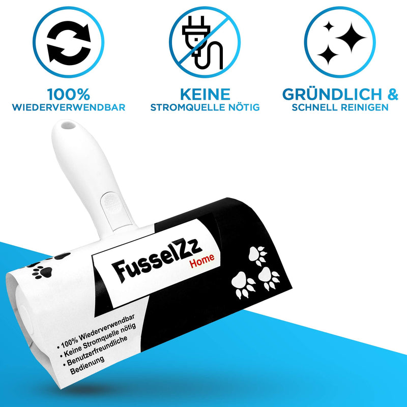FusselZz® Home Premium Lint Roller Pet Hair - Self-cleaning pet hair remover for removing cat hair & dog hair, reusable cat hair remover on sofa, clothes, carpet & bed white - PawsPlanet Australia
