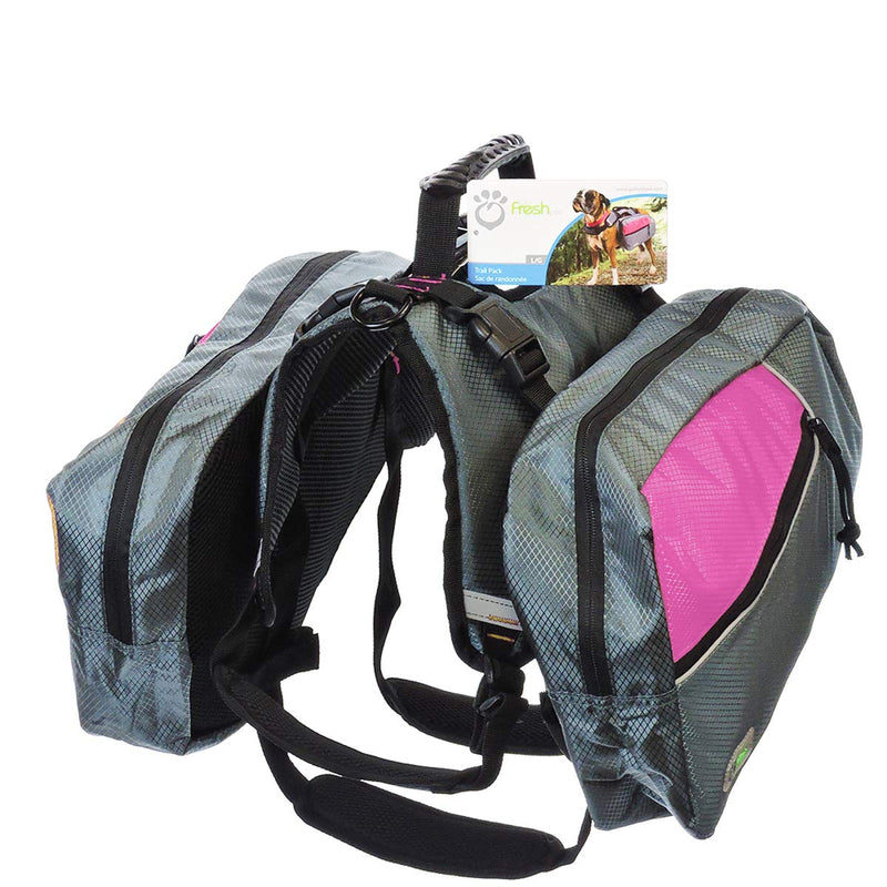 [Australia] - Go Fresh Pet Trail Pack Backpack & Harness Dog Walking & Hiking Gear Saddlebags Pockets Reflective L: For dogs 75+ lbs 