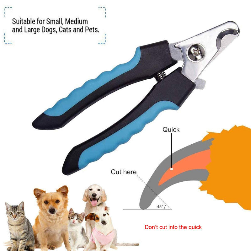 YUDOTE Pet Nails Clipper with File for Small Medium Large Dogs and Cats Claws Trimming,Stainless Steel Blade with Protective Guard and Safety Lock for Easy Home Clipping 16cm long,5cm wide Blue - PawsPlanet Australia