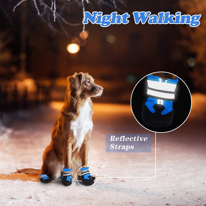 PetSeason Waterproof Dog Boots Outdoor Dog Shoes,Dog Paw Protector with Reflective Strip, Anti-Slip Sole Adjustable Pet Booties for Medium to Large Dogs (4Pcs) M:2.16''x2.36''(W*L) Blue - PawsPlanet Australia