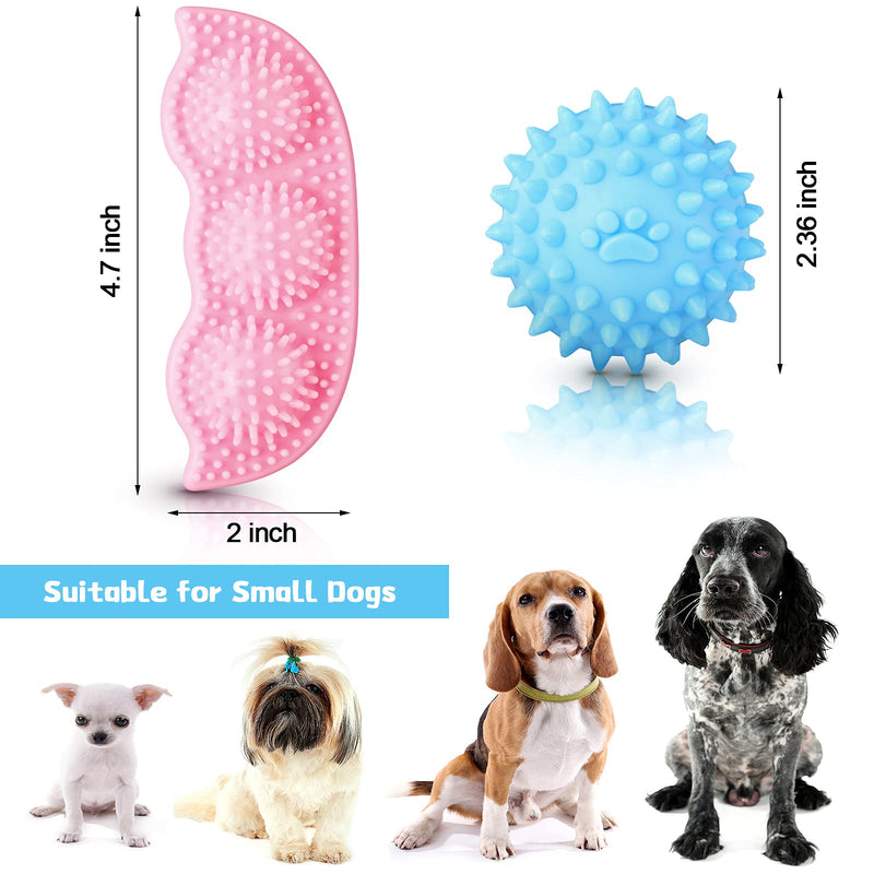 4 Pieces Puppy Dog Chew Toys Pea and Spherical Shaped Dog Teething Toys Soft Puppy Teeth Cleaning Toys Interactive Dog Biting Toys Rubber Puppy Toys (Blue, Pink) - PawsPlanet Australia