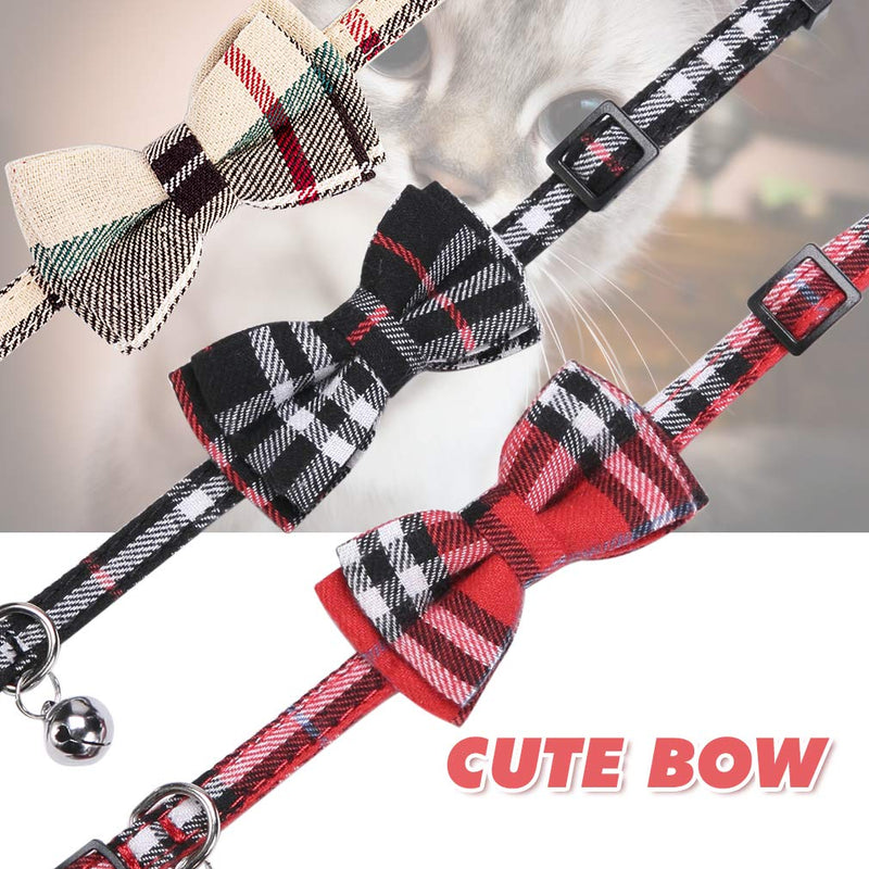 Breakaway Bowtie Cat Collars with Bell - 3 Pack Classic Plaid Kitten Collars with Removable Cute Cat Bow Tie, Adjustable 8-11 Inches for Kitty, Puppy - PawsPlanet Australia