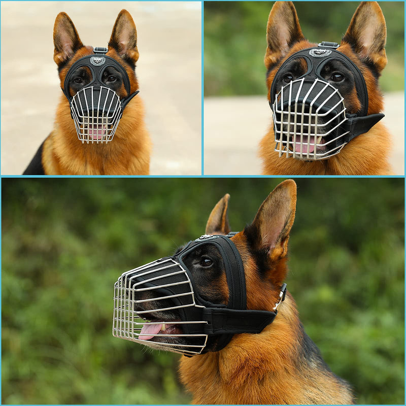 Dog Muzzle, Wire Basket Dog Muzzle for German Shepherd, Adjustable Stainless Steel Basket Muzzle for Medium Large Dogs, Prevents Biting, Chewing and Licking S - PawsPlanet Australia