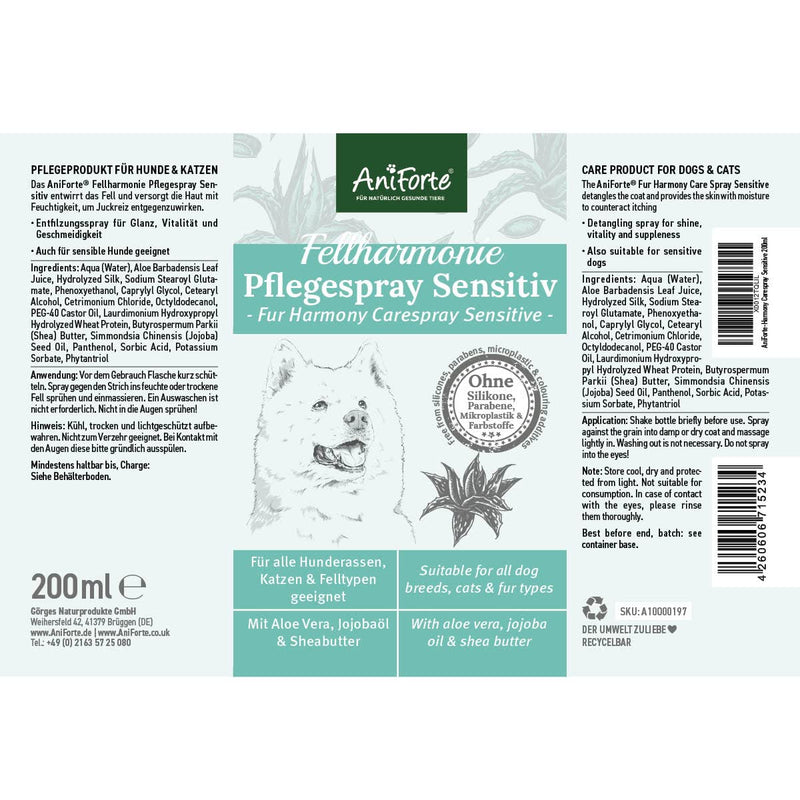 AniForte Fellharmonie Care Spray Sensitive 200ml - Gentle fur care for dogs and cats, detangling spray for detangling and as a sensitive combing aid - PawsPlanet Australia