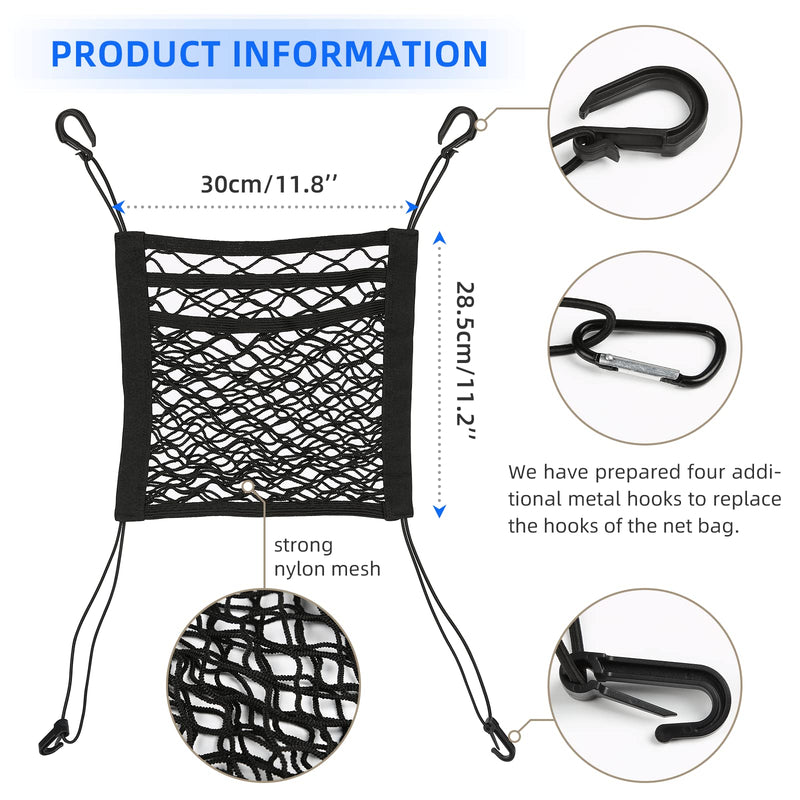 Dog Car Net Barrier, 3-Layer Thicken Car Mesh Organizer with 2 Seat Headrest Hooks & 4 Replaceable Metal Carabiner, Car Mesh Organizer for Driving Safely with Children & Pets - PawsPlanet Australia