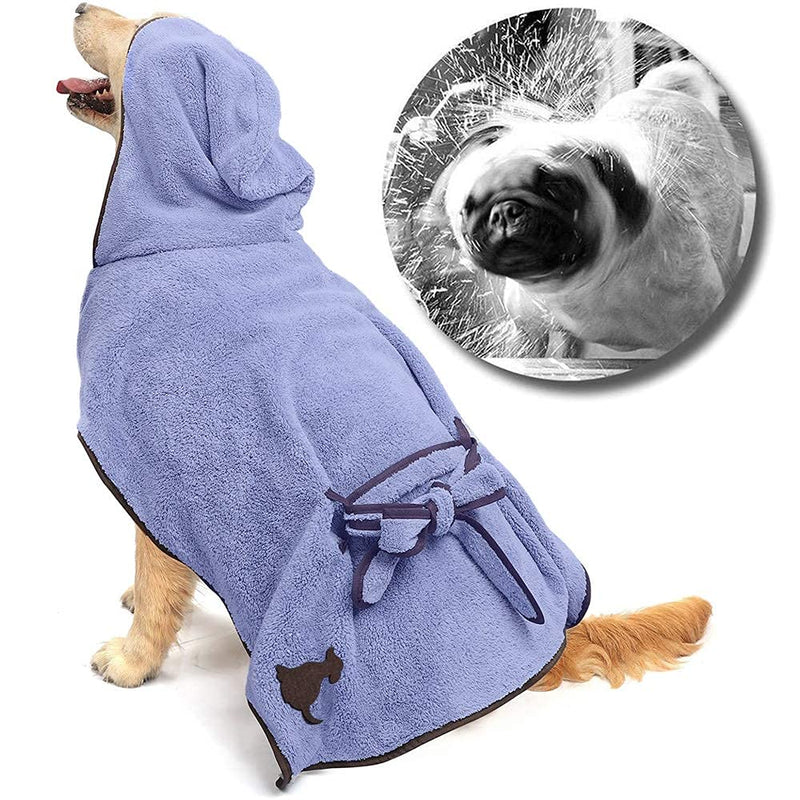 AlleyDesign Dog Towel Robe Coat: Absorbent Quick Drying Large Dog Bathrobe with Hoody & Belt|Microfiber Soft Pet Dressing Gown Bathrobe with Adjustable Collar and Waist(L,Blue) - PawsPlanet Australia