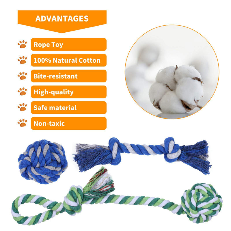 HngyiaDlai Dog Toy Balls, Interactive Puppy Rope Toys 5 Pack for Chew Teething, Rubber Squeaky Ball Toy Kit, Tug of War Rope, Water Toys, Durable Pet IQ Training Ball for Small Medium Dogs - PawsPlanet Australia