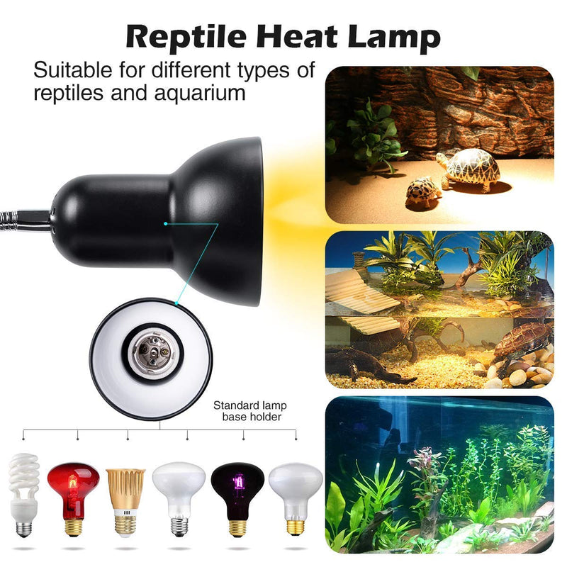 Reptile Heat Lamp with Dimmable Switch,Adjustable Basking Spot Heat Lamp for Animal Enclosures & Aquariums w/360° Rotatable Arm & Heavy-Duty Clamp –Suitable for Reptiles, Fish, Insects and Amphibians Black - PawsPlanet Australia