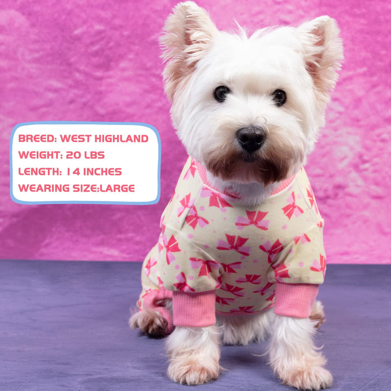 KYEESE Dog Pajamas Stretchy Soft Dog Onesie Pjs for Dogs Hair Shedding Cover Doggie Jammies X-Small (Pack of 1) Bowknot Pink - PawsPlanet Australia