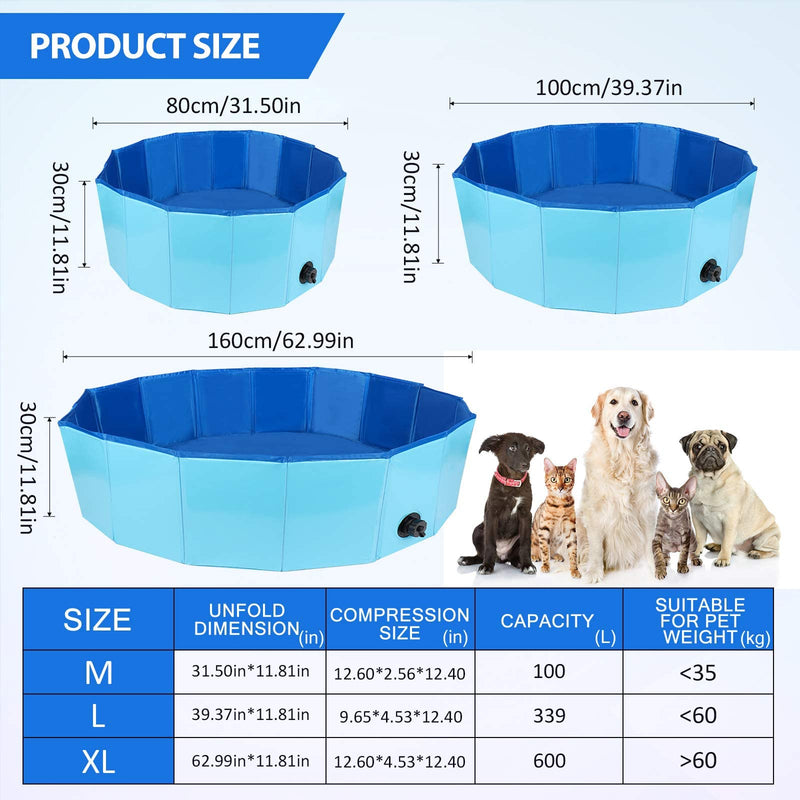 FREESOO Dog Swimming Pool Pet Paddling Pool Large Foldable Dog Bath Tub Portable Outdoor Gargen Pool for Puppy Cat Kids Blue 80x30cm - PawsPlanet Australia