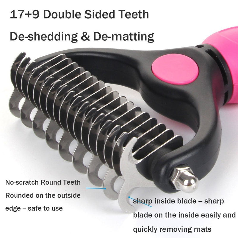 Pet Grooming Comb Dog Undercoat Rake,Dematting Comb Groomimg Stripping Deshedding Tool For for Knots, Tangles, Matted Fur Cats(Large Medium and Small) Pink - PawsPlanet Australia