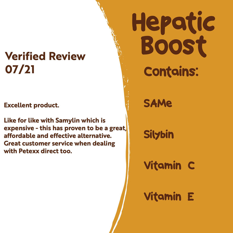 PetExx Hepatic Boost 30 tablets - SAMe & Silybin (Milk Thistle) supplement formulated by vets to aid liver health in pets - manufactured in UK - PawsPlanet Australia