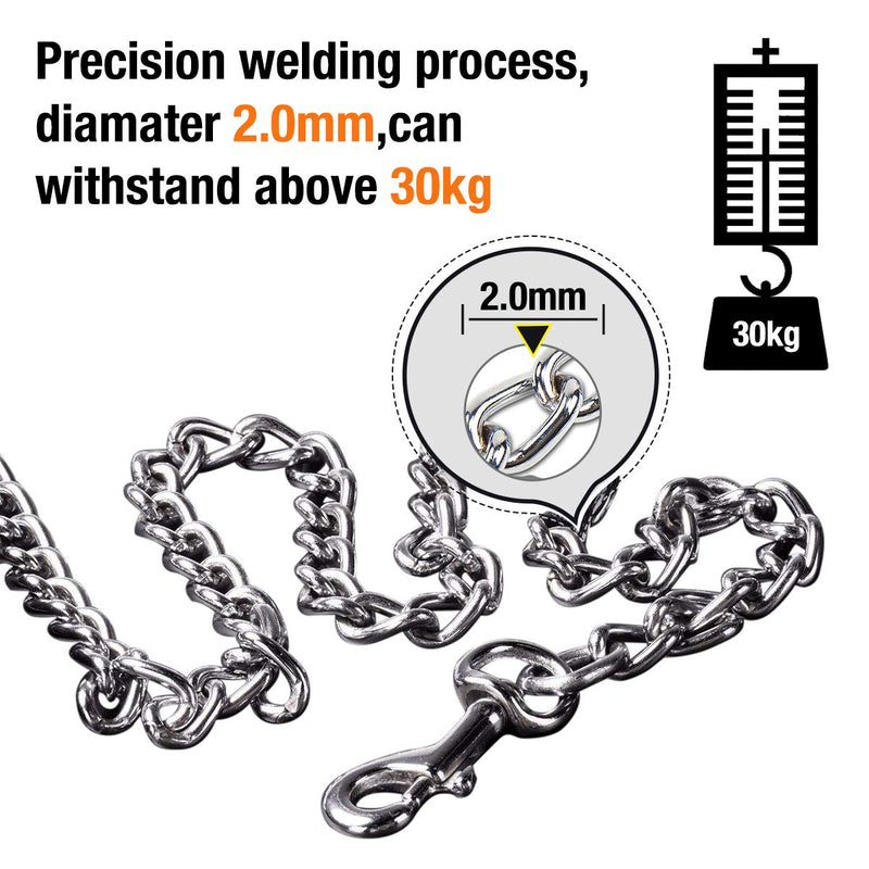 Strong Dog Lead Chain 1.2m Chew Proof Metal Dog Leash 4ft Heavy Duty No Bite Lead for Puppies Small Medium Large Dogs - Padded Comfy Handle, S: 0.2cm/0.09Inch Width 120cm - PawsPlanet Australia