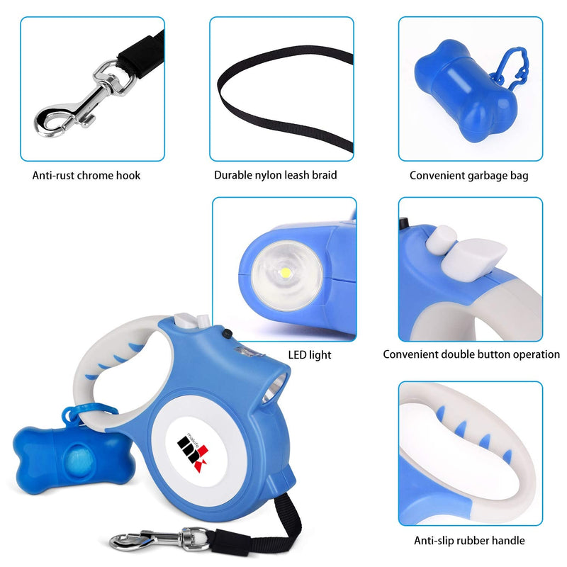 Makife Retractable Dog Lead 5 m under 25 kg Large and Medium Dog Flashlight 15 Pieces Dog Waste Bags Blue (Dog Waste Bags, Dog Bowl) - PawsPlanet Australia