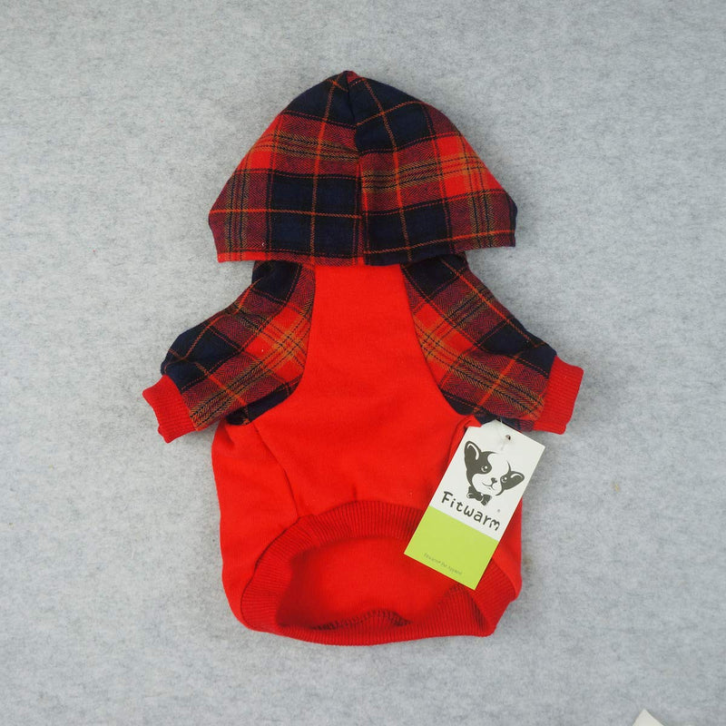 [Australia] - Fitwarm Dog Plaid Shirts Doggie Clothes Puppy Hoodies Cat Hooded T Shirts Pet Outfits Cotton L Red 