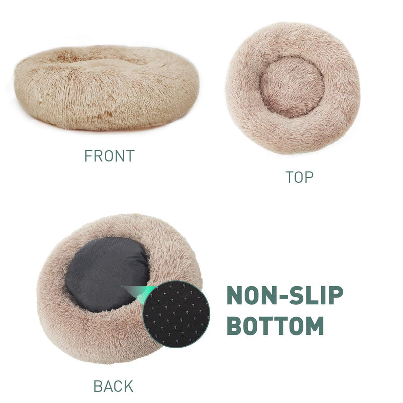 Eterish Fluffy Round Calming Dog Bed Plush Faux Fur, Anxiety Donut Dog Bed for Small Dogs and Cats, Pet Cat Bed with Raised Rim, Machine Washable, 23 inches Brown - PawsPlanet Australia